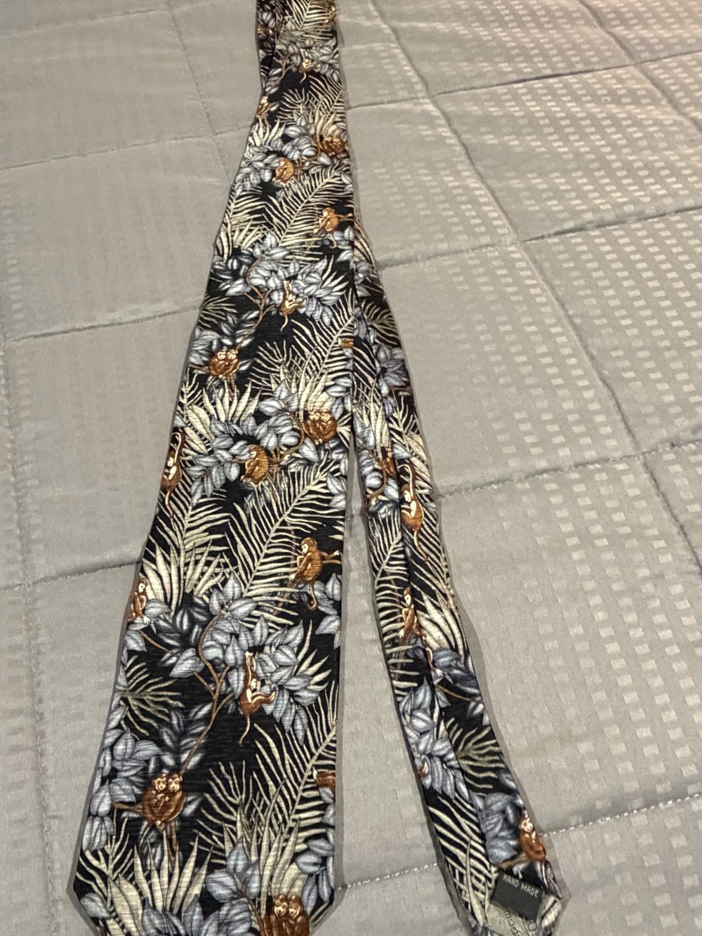 Rosso35 Black Tie with Gold and Silver Tropical Floral Pattern
